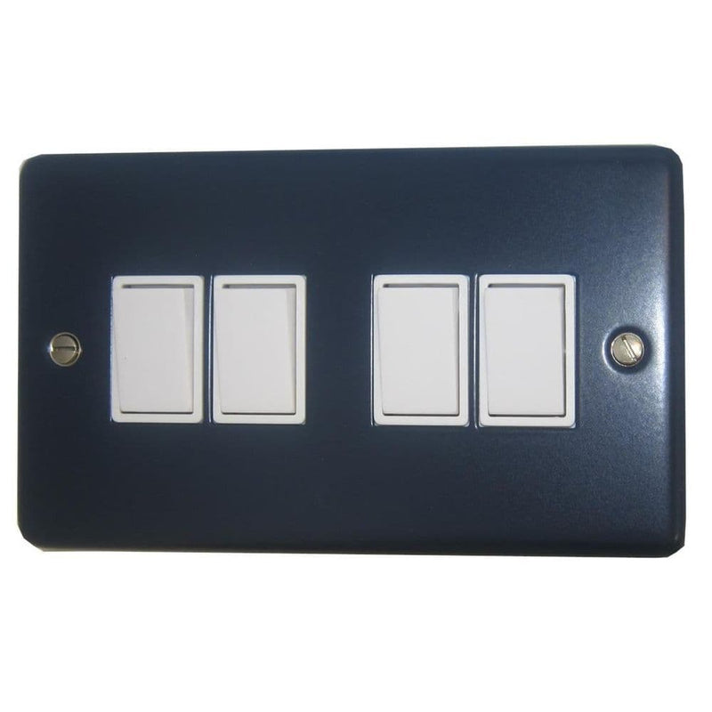 CRB4W Standard Plate Blue 4 Gang 1 or 2 Way Rocker Light Switch