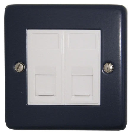 CRB62W Standard Plate Blue 2 Gang RJ45 Cat5e Data Socket Point
