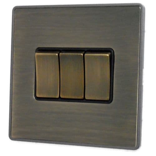 Caradok Screwless Vintage Brass 3 Gang Rocker Light Switch