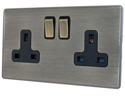 Caradok Screwless Vintage Brass 2 Gang 13A Switched Plug Socket
