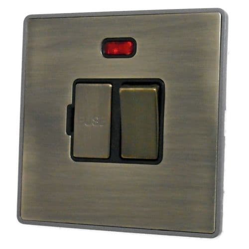 Caradok Screwless Vintage Brass 1 Gang Fused Spur 13A Switched & Neon