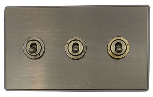 Caradok Screwless Premium Vintage Brass Metal 3 Gang Toggle Light Switch