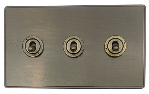 Caradok Screwless Vintage Brass 3 Gang Intermediate Toggle Light Switch