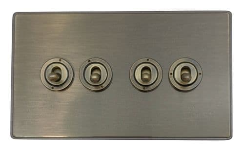 Caradok Screwless Vintage Brass 4 Gang Intermediate Toggle Light Switch