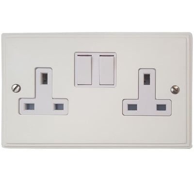 VW10W Victorian Plate Matt White 2 Gang Double 13A Switched Plug Socket