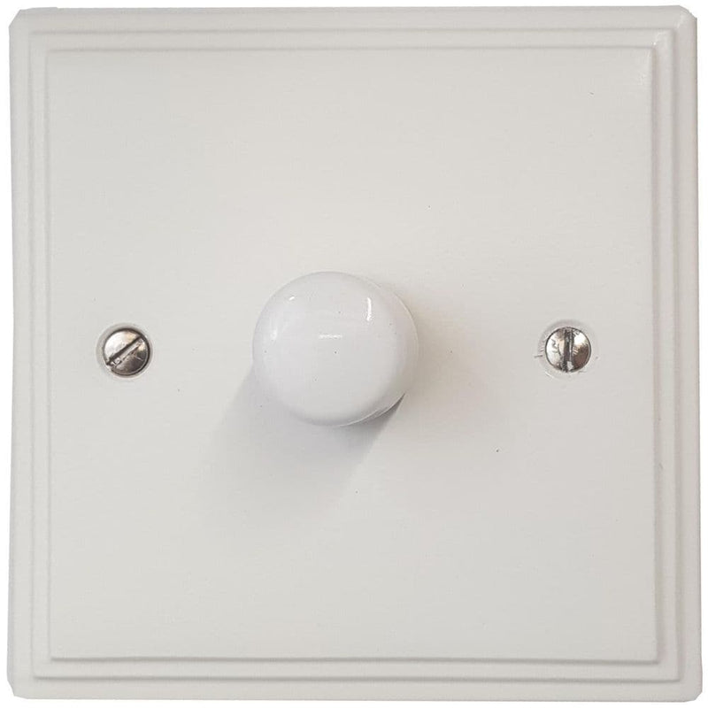 VW11-W Victorian Plate Matt White 1 Gang 1 or 2 Way 400W Halogen Dimmer Switch