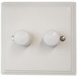 VW12-W Victorian Plate Matt White 2 Gang 1 or 2 Way 400W Halogen Dimmer Switch