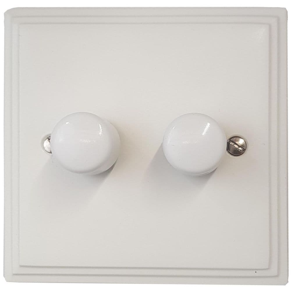 VW12-W Victorian Plate Matt White 2 Gang 1 or 2 Way 400W Halogen Dimmer Switch
