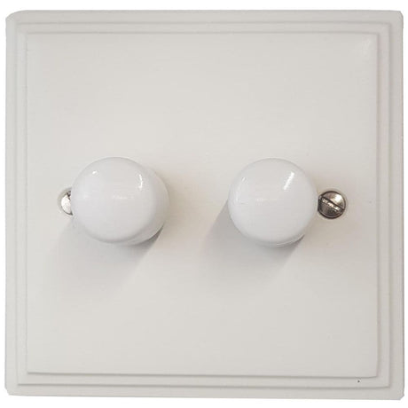 VW12-W Victorian Plate Matt White 2 Gang 1 or 2 Way 400W Halogen Dimmer Switch