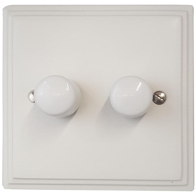 VW12-W Victorian Plate Matt White 2 Gang 1 or 2 Way 400W Halogen Dimmer Switch