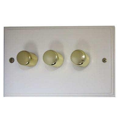 VW13-PB Victorian Plate Matt White 3 Gang 1 or 2 Way 400W Halogen Dimmer Switch