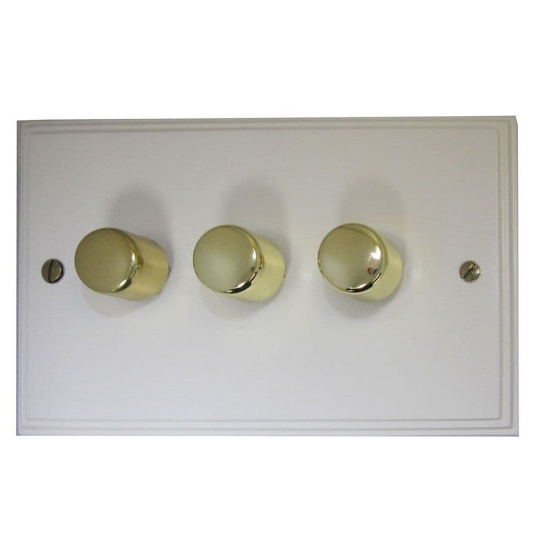 VW13-PB Victorian Plate Matt White 3 Gang 1 or 2 Way 400W Halogen Dimmer Switch