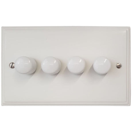 VW14-W Victorian Plate Matt White 4 Gang 1 or 2 Way 400W Halogen Dimmer Switch