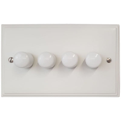 VW14-W Victorian Plate Matt White 4 Gang 1 or 2 Way 400W Halogen Dimmer Switch