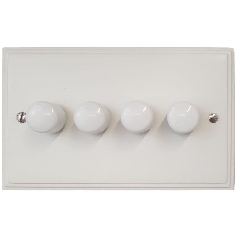 VW14-W Victorian Plate Matt White 4 Gang 1 or 2 Way 400W Halogen Dimmer Switch