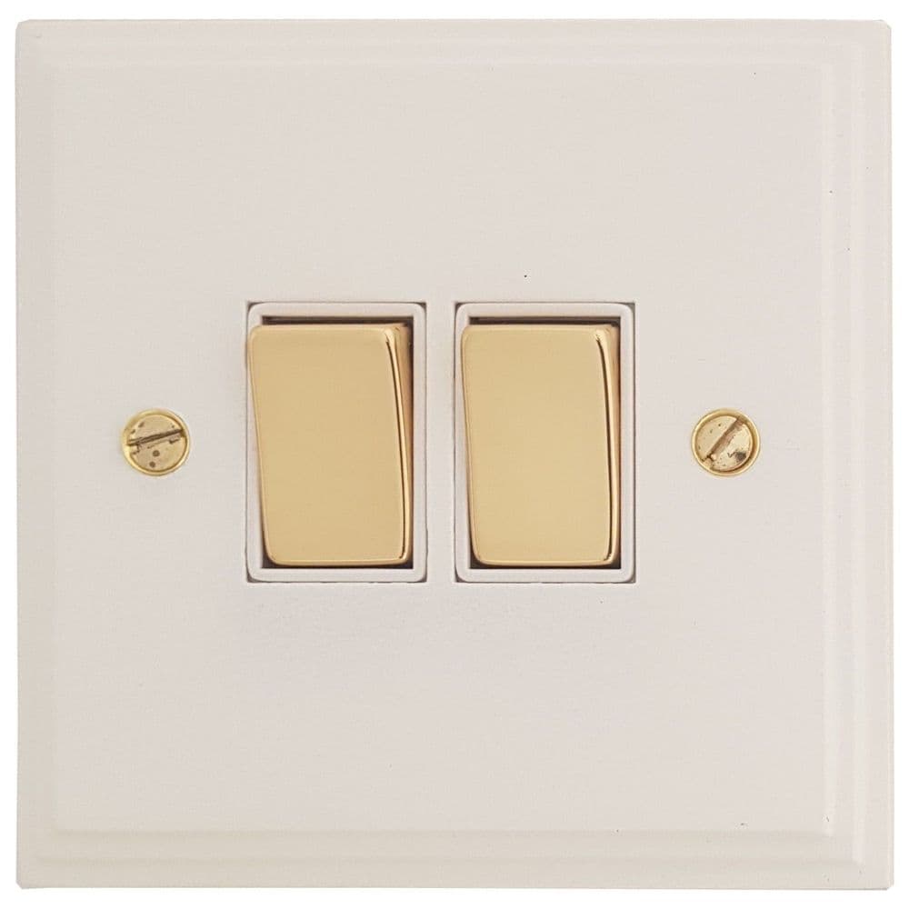 VW202-PB Victorian Plate Matt White 2 Gang 1 or 2 Way Rocker Light Switch