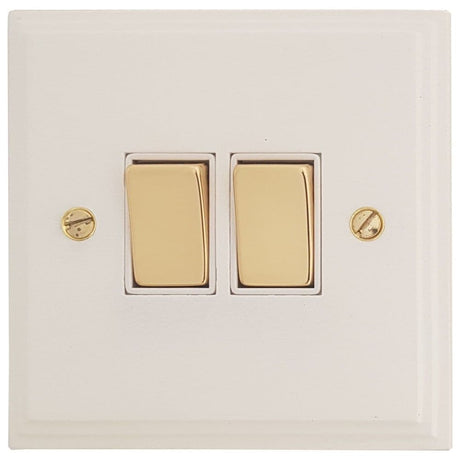 VW202-PB Victorian Plate Matt White 2 Gang 1 or 2 Way Rocker Light Switch
