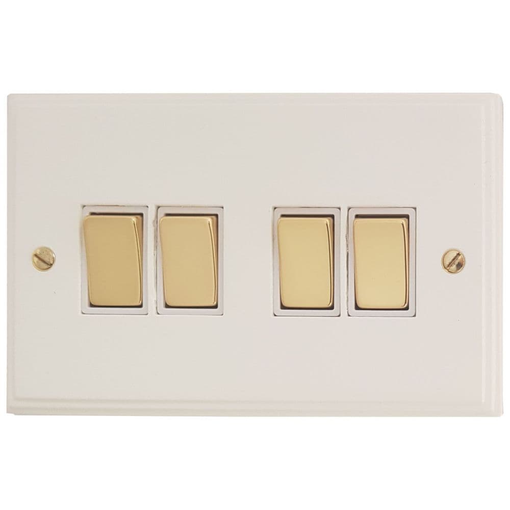 VW204-PB Victorian Plate Matt White 4 Gang 1 or 2 Way Rocker Light Switch