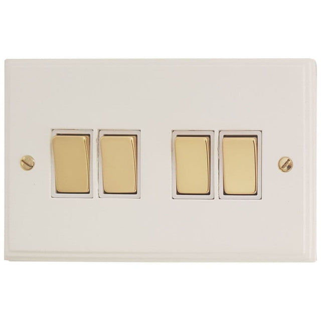 VW204-PB Victorian Plate Matt White 4 Gang 1 or 2 Way Rocker Light Switch