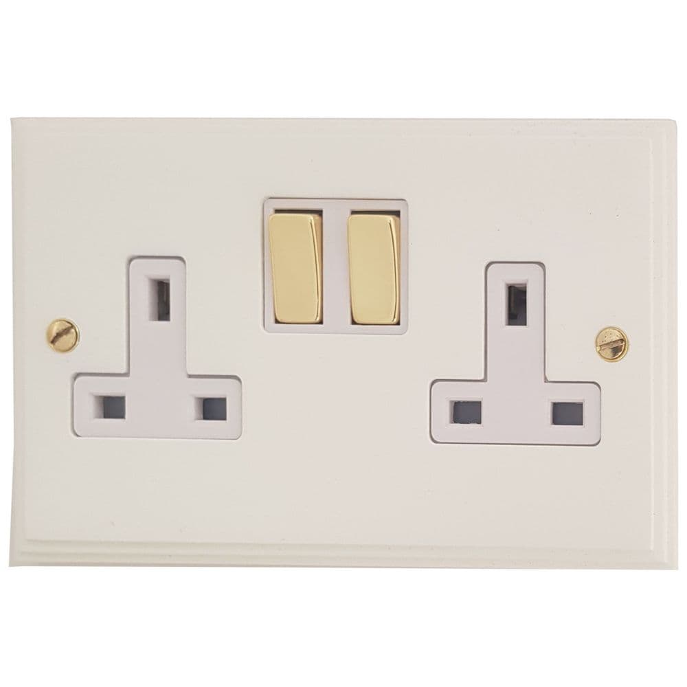 VW210-PB Victorian Plate Matt White 2 Gang Double 13A Switched Plug Socket