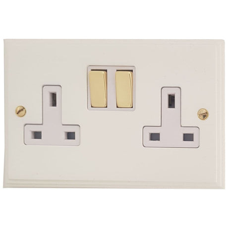 VW210-PB Victorian Plate Matt White 2 Gang Double 13A Switched Plug Socket