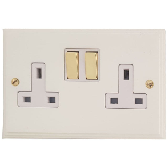 VW210-PB Victorian Plate Matt White 2 Gang Double 13A Switched Plug Socket