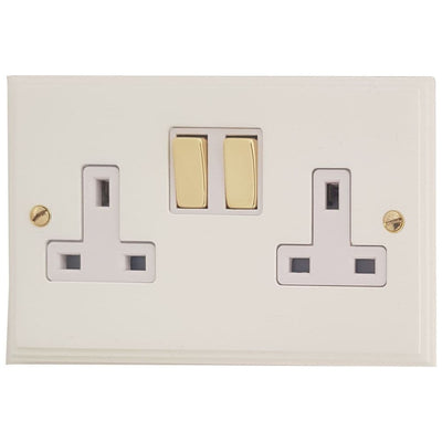 VW210-PB Victorian Plate Matt White 2 Gang Double 13A Switched Plug Socket