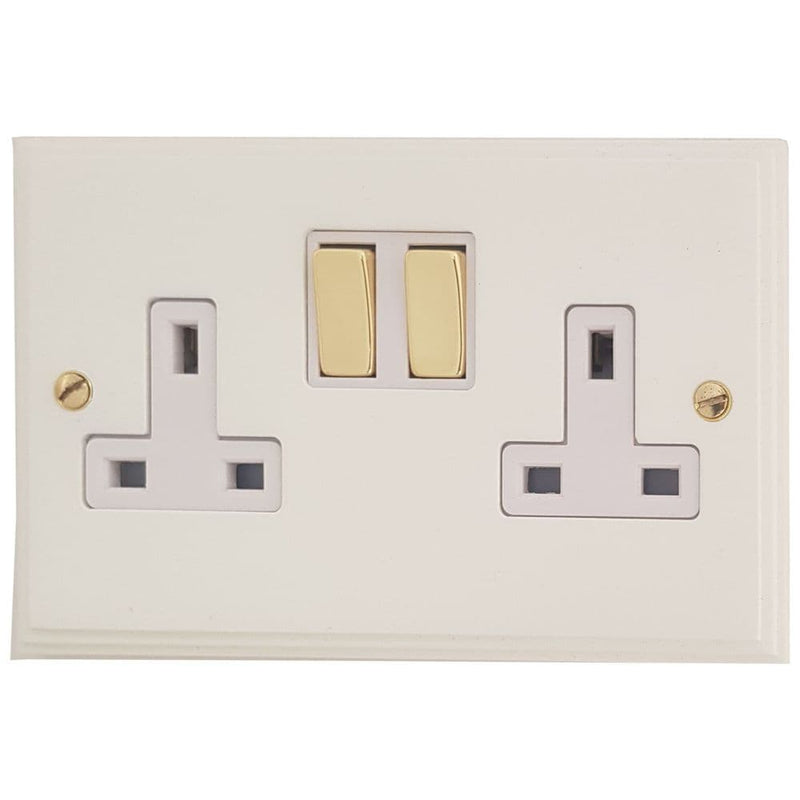 VW210-PB Victorian Plate Matt White 2 Gang Double 13A Switched Plug Socket