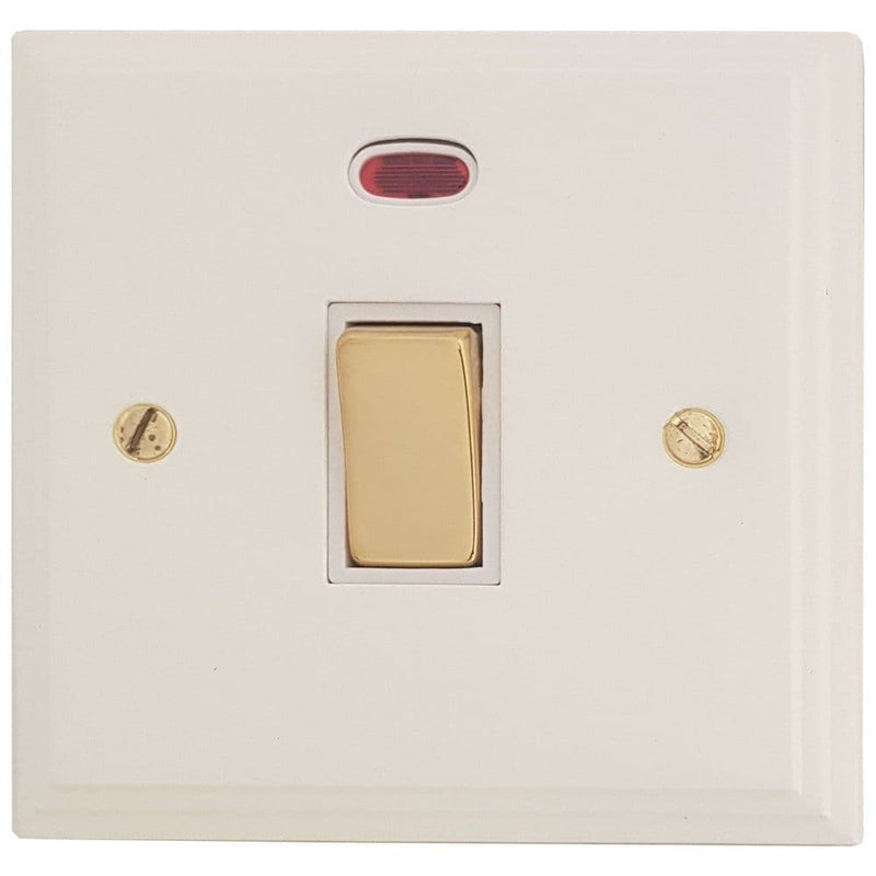 VW226-PB Victorian Plate Matt White 1 Gang 20 Amp Double Pole Switch & Neon