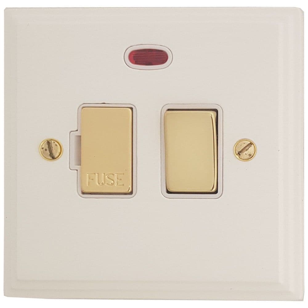 VW227-PB Victorian Plate Matt White 1 Gang Fused Spur 13A Switched & Neon