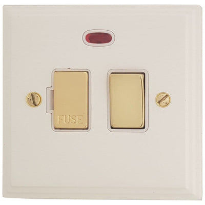 VW227-PB Victorian Plate Matt White 1 Gang Fused Spur 13A Switched & Neon