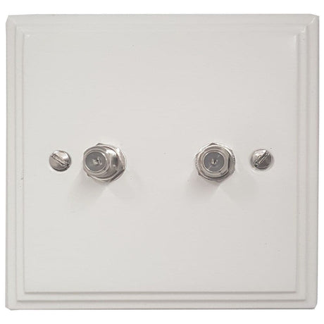 VW237 Victorian Plate Matt White 2 Gang Satellite Socket Point