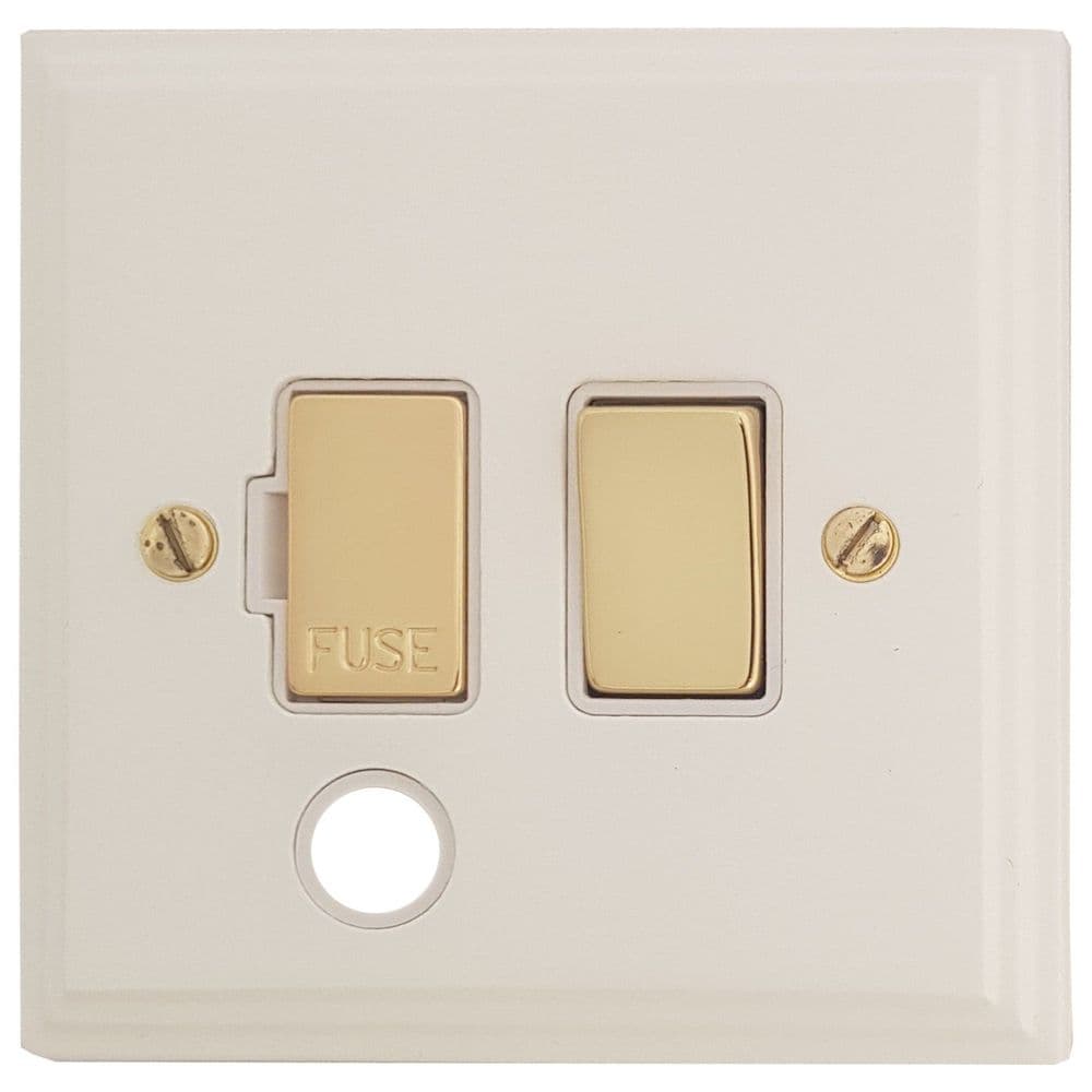 VW256-PB Victorian Plate Matt White 1 Gang Fused Spur 13A Switched & Flex Outlet