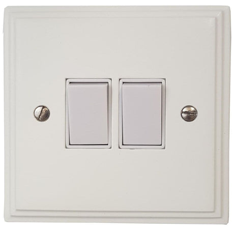 VW2W Victorian Plate Matt White 2 Gang 1 or 2 Way Rocker Light Switch