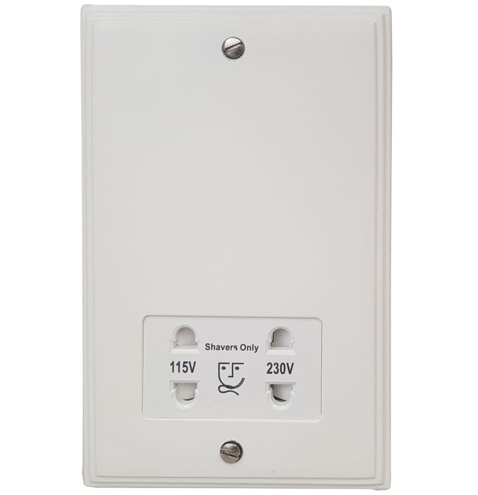 VW30W Victorian Plate Matt White Dual Voltage Shaver Socket 115-230V