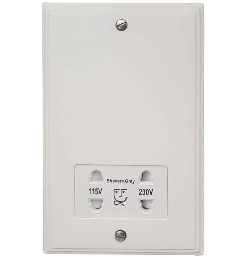 VW30W Victorian Plate Matt White Dual Voltage Shaver Socket 115-230V