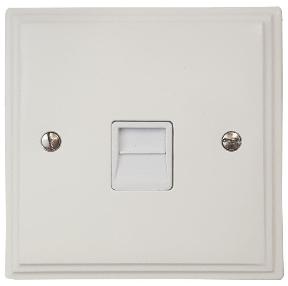 VW34W Victorian Plate Matt White 1 Gang Slave BT Telephone Socket