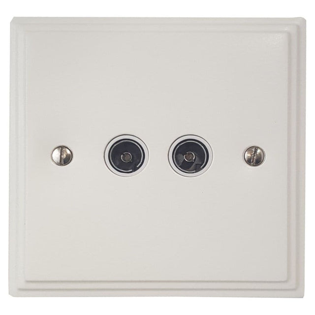 VW36W Victorian Plate Matt White 2 Gang TV Coax Socket Point