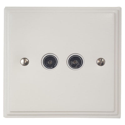 VW36W Victorian Plate Matt White 2 Gang TV Coax Socket Point