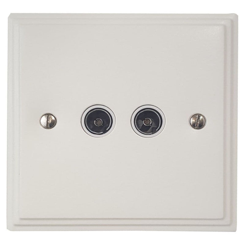 VW36W Victorian Plate Matt White 2 Gang TV Coax Socket Point