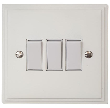 VW3W Victorian Plate Matt White 3 Gang 1 or 2 Way Rocker Light Switch
