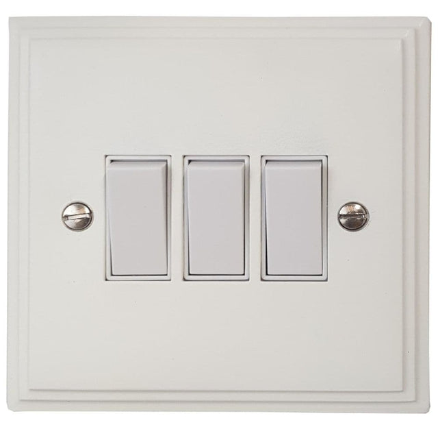 VW3W Victorian Plate Matt White 3 Gang 1 or 2 Way Rocker Light Switch