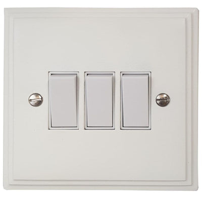 VW3W Victorian Plate Matt White 3 Gang 1 or 2 Way Rocker Light Switch