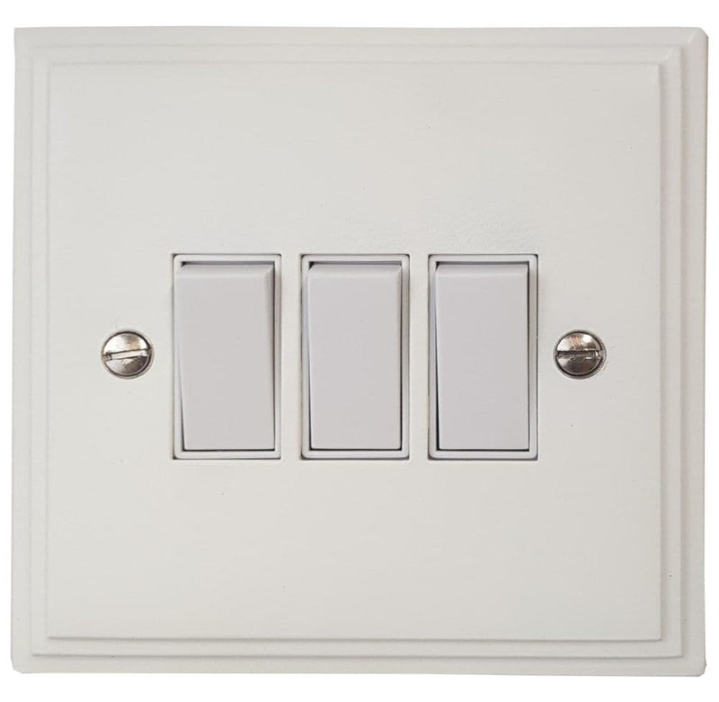 VW3W Victorian Plate Matt White 3 Gang 1 or 2 Way Rocker Light Switch