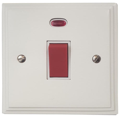 VW46W Victorian Plate Matt White 45 Amp DP Cooker Switch & Neon Single Plate
