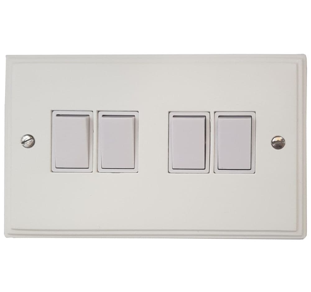 VW4W Victorian Plate Matt White 4 Gang 1 or 2 Way Rocker Light Switch