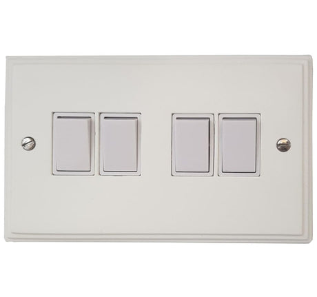 VW4W Victorian Plate Matt White 4 Gang 1 or 2 Way Rocker Light Switch
