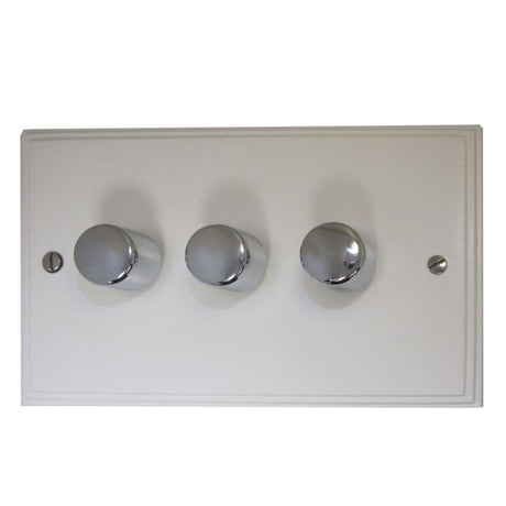VW513-PC Victorian Plate Matt White 3 Gang 1 or 2 Way V-Pro LED Dimmer Switch