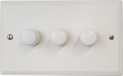VW513-W Victorian Plate Matt White 3 Gang 1 or 2 Way V-Pro LED Dimmer Switch
