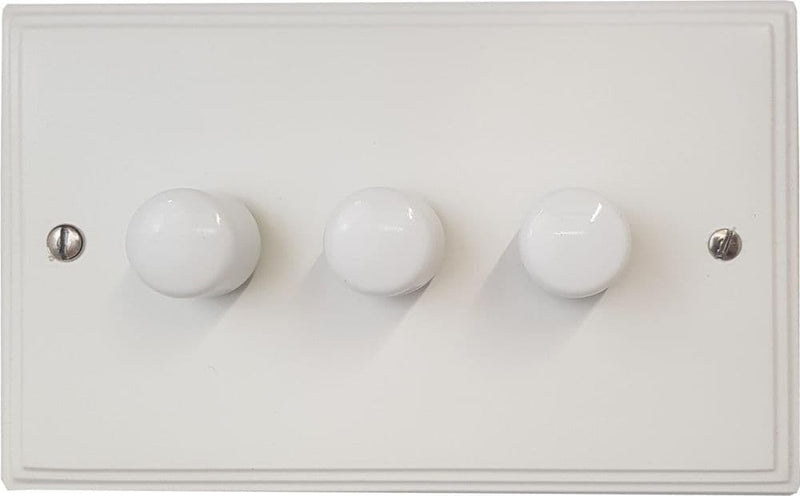 VW513-W Victorian Plate Matt White 3 Gang 1 or 2 Way V-Pro LED Dimmer Switch